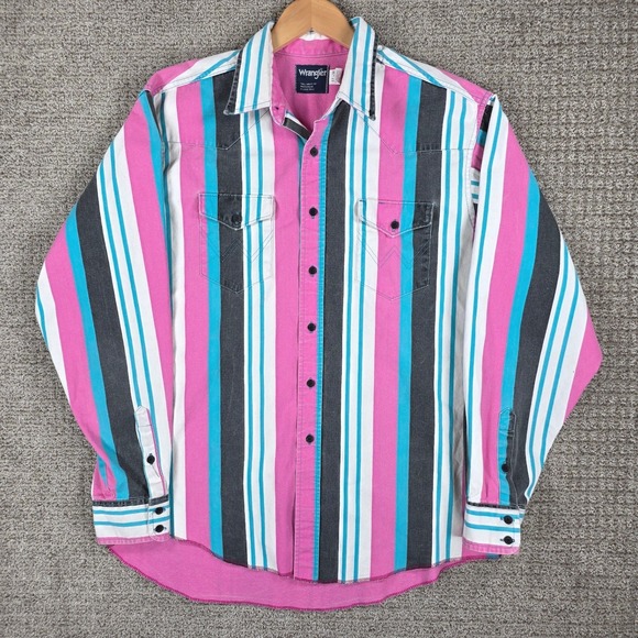 Wrangler Other - Vintage Wrangler Brushpopper Mens Western Shirt Pink Striped X-Long Tails 17x36